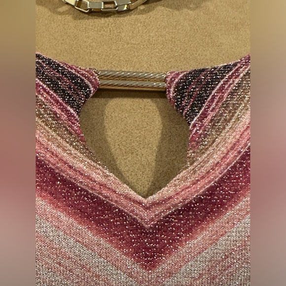 JM Collection Metallic Red Pink Browns Gold Zig Zag Lines. Gold Jewel . Sz M. - Picture 3 of 14